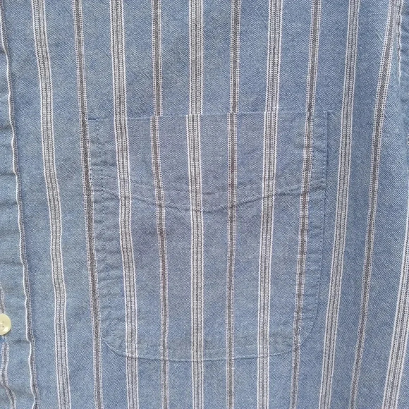 Consensus Vintage Chambray Button Down Blue Vertical Striped Shirt Men's LT - Picture 5 of 7